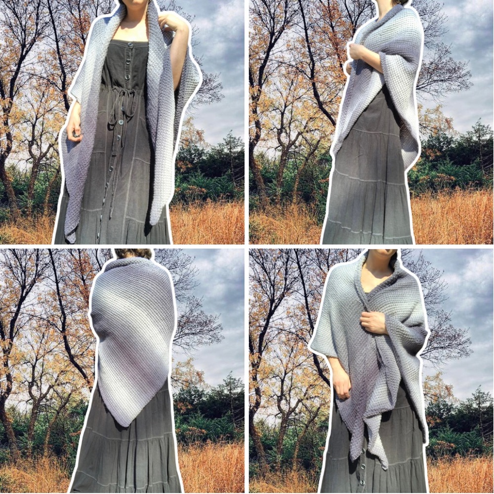 Hand Crocheted Oversized Stormy Gray Ombre Triangle Shawl